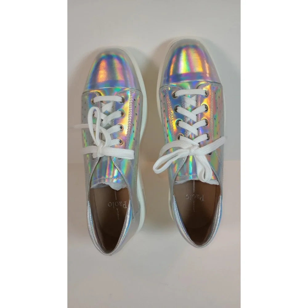 NEW/Box Linea Paolo Kendra-L Leather Sneaker Women's Silver Iridescent Size 9 M
